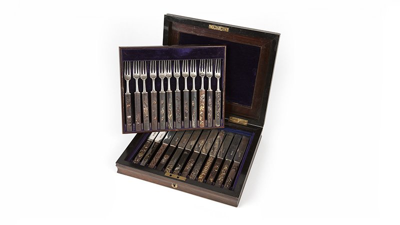 An English silver and mixed-metal fruit set (1 of 5)