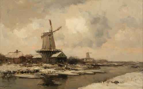 Willem George Frederik Jansen (1871-1949 Dutch): ''Sawing Mills'', signed lower left: W.G.F. Jansen, titled on a frame plaque, oil on canvas, 17.5'' H x 29.25'' W, est: $1000/1500 Provenance: Private Collection, Pasadena, CA