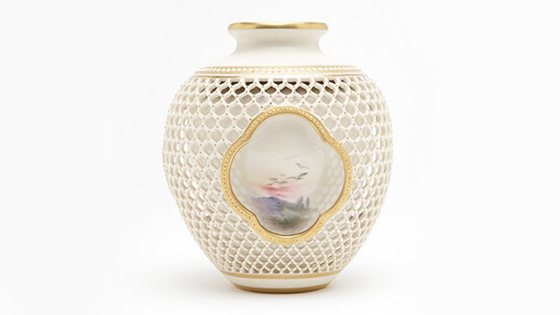 A Royal Worcester reticulated porcelain vase (1 of 6)
