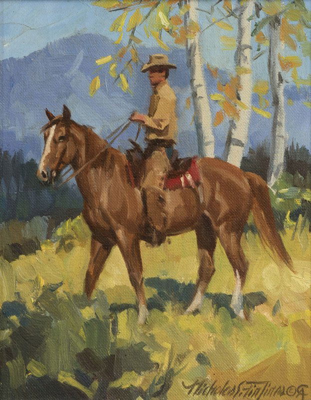 Nicholas Firfires (1917-1990 Santa Barbara, CA): ''Ranch Rider'', signed lower right: Nichlos Firfires and with the copyright symbol and the Cowboy Artists of America symbol: CA, titled and numbered on a partial artist's studio label affixed to the