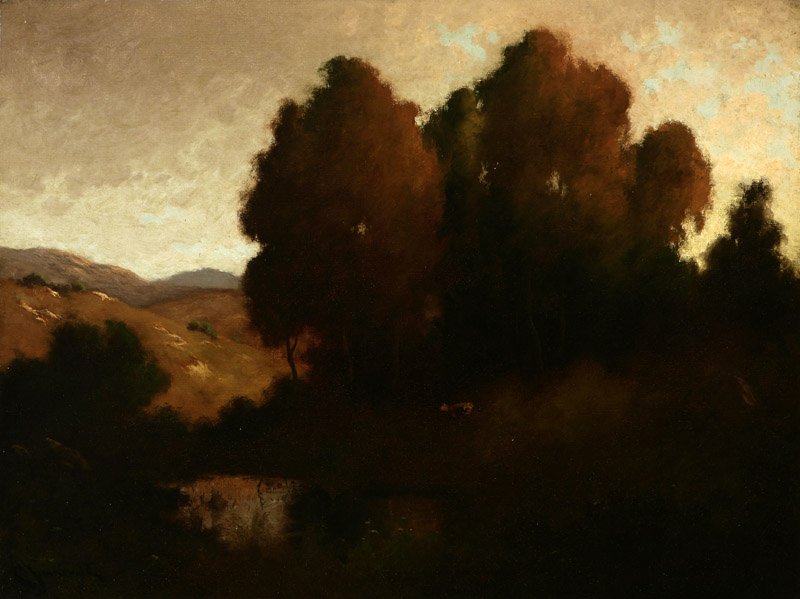 Carl Jonnevold (1856-1955 San Francisco, CA): Cow in a tonal landscape, signed lower left: C Jonnevold, oil on canvas, 20'' H x 26'' W, est: $1500/2000 Provenance: Christopher Queen Gallery, Duncans Mills, CA; Private Collection, Berkeley, CA