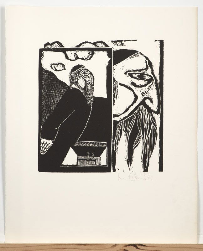 Luis Camnitzer (1937-* Uruguayan): ''Luis Camnitzer Illustrates Martin Buber'', folio set of ten woodblocks based on Buber's ''Tales of the Hasidim: The Early Masters'' in a linen and chemise slipcase, 1970, each: signed in pencil in t