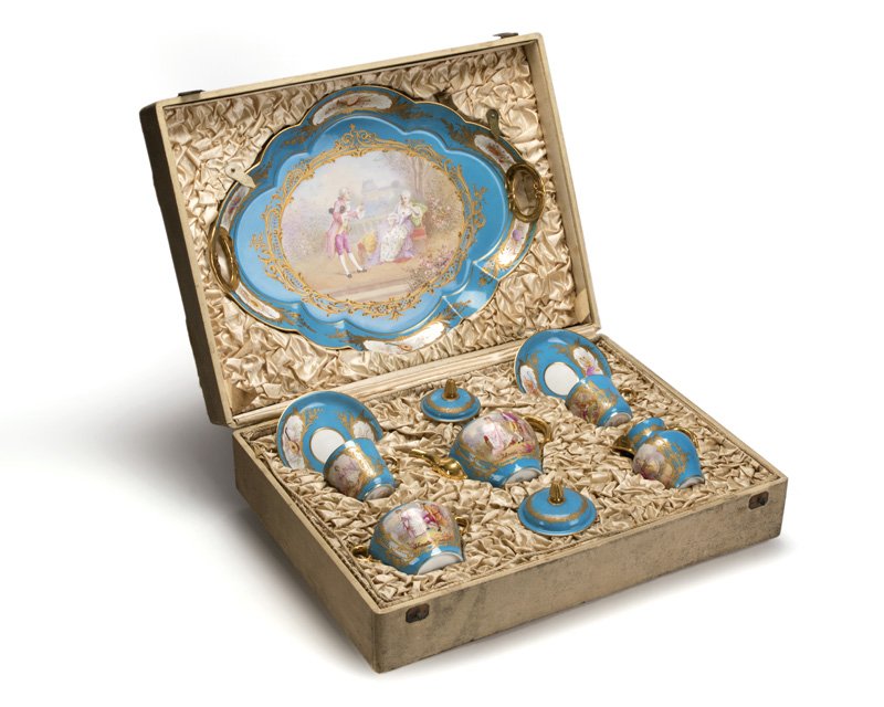 A cased Sevres bleu celeste porcelain tea set (1 of 3)
