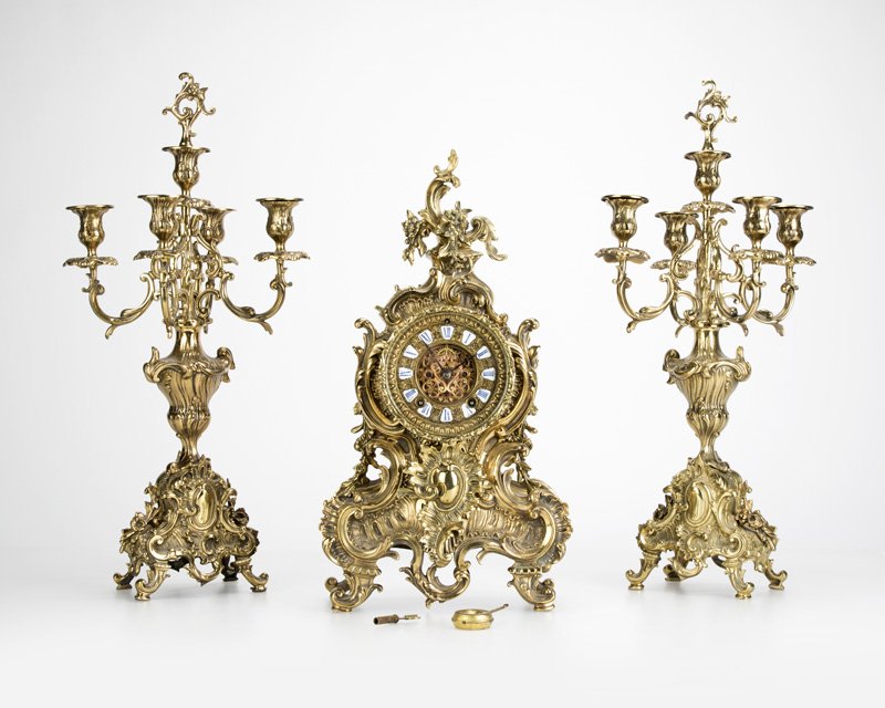 A Louis XV-style mantel clock and garniture (1 of 4)