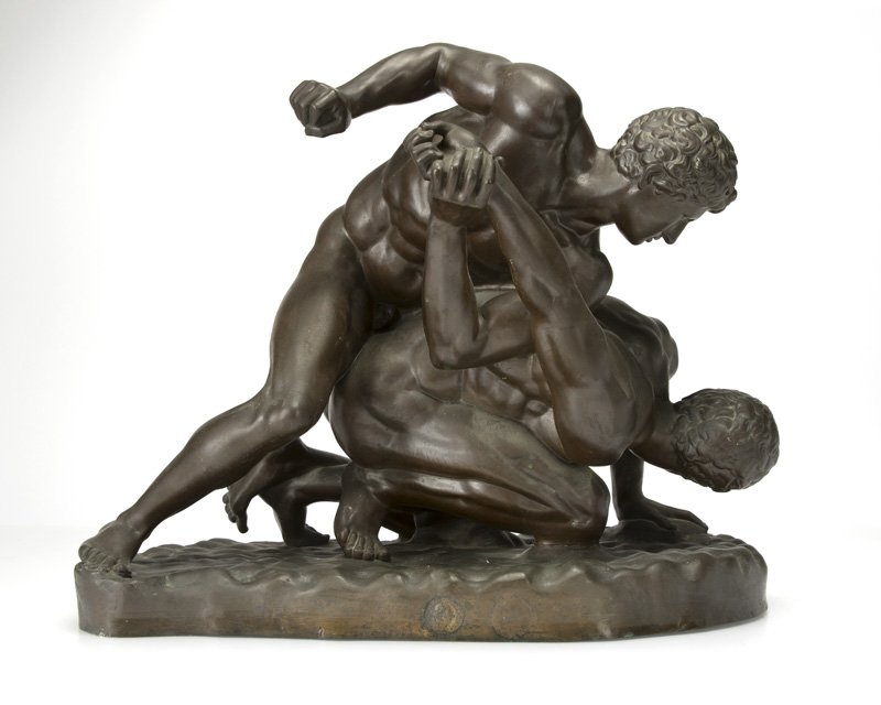 After Antonio Canova (1757-1822 Italian): ''The Wrestlers'', a patinated bronze sculpture of two nude wrestlers, on an integral naturalistic base, signed with foundry pastille to base: Reproduction Mecanique / Mercier / Alle. Collas / Brevete