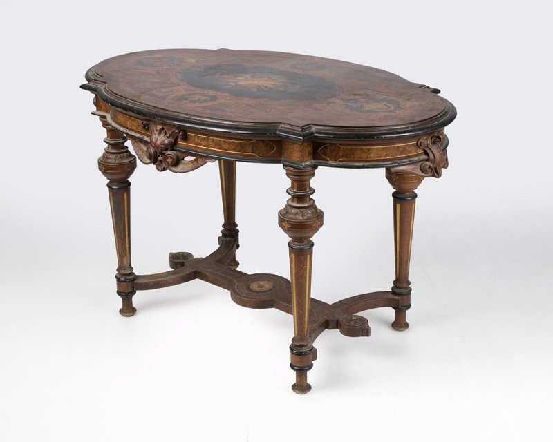 A Continental marquetry parlor table (1 of 3)