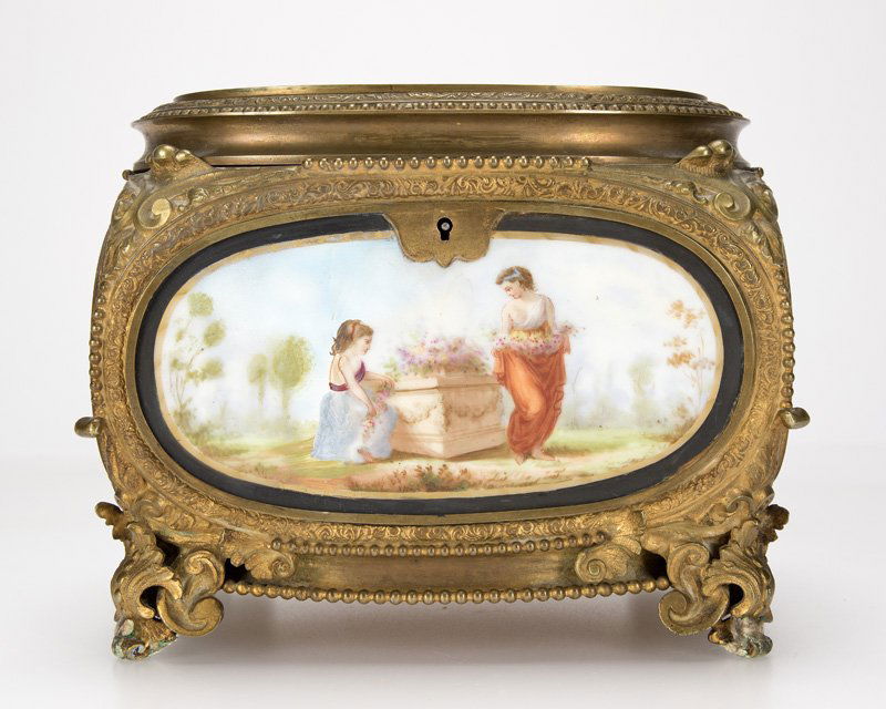 A Continental gilt-bronze and porcelain jewelry casket (1 of 5)