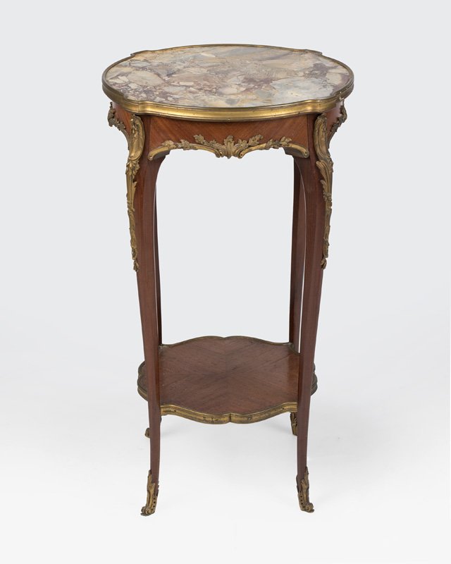 A Louis XV-style gilt bronze-mounted lamp table (1 of 2)