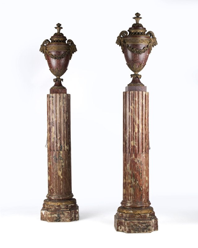 A pair of gilt bronze-mounted rouge marble urns (1 of 2)