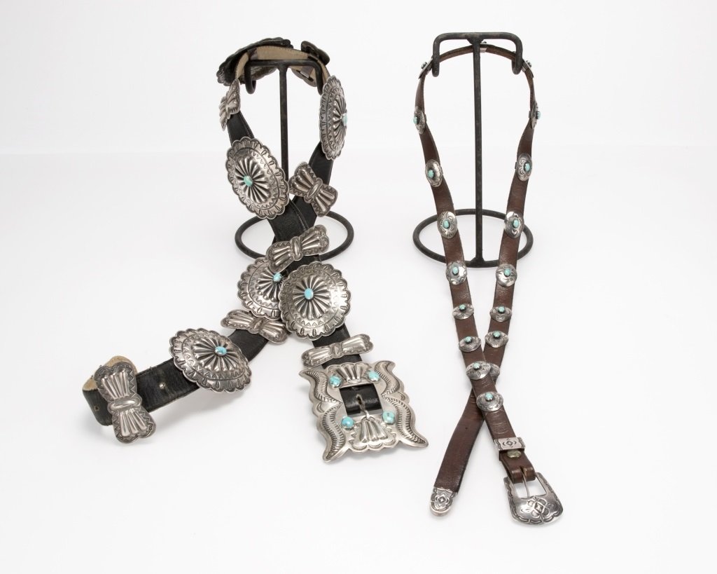 Two sterling silver and turquoise concho belts (1 of 3)