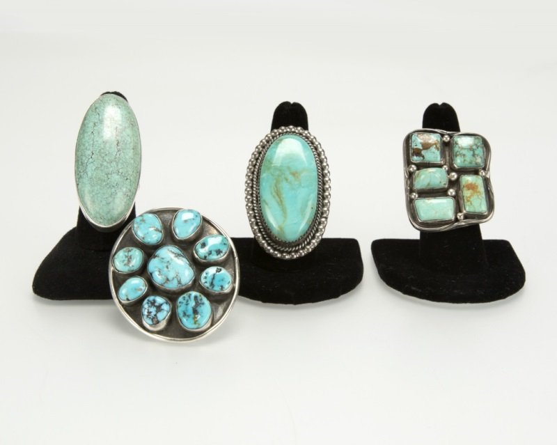 Four sterling silver and turquoise rings (1 of 4)