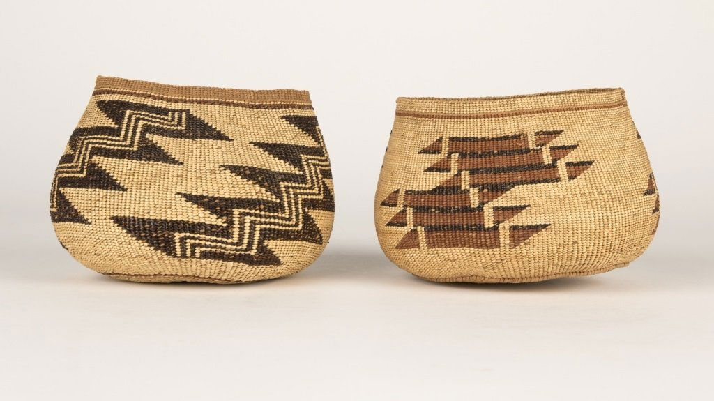 Two Hupa / Yurok polychrome twined baskets (1 of 2)