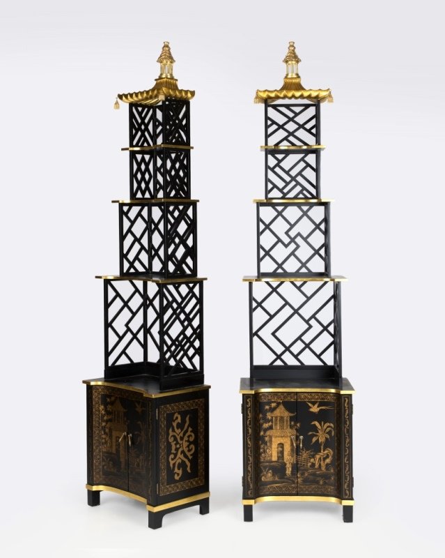 A pair of Chelse House chinoiserie curio shelves (1 of 3)