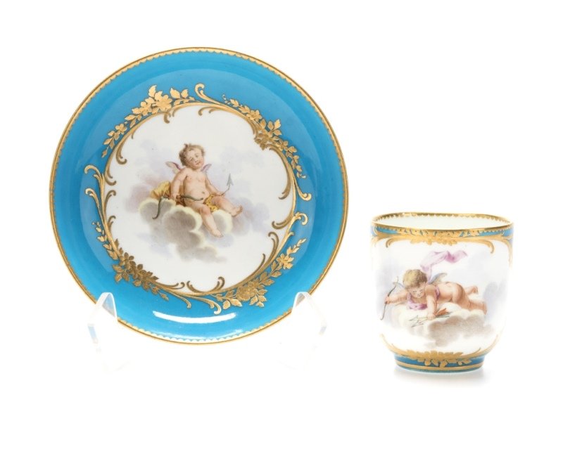 A Sevres bleu celeste porcelain cup and saucer (1 of 3)