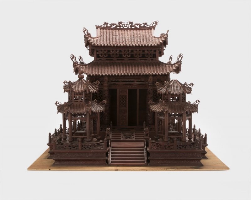 A Chinese carved rosewood temple model (1 of 7)