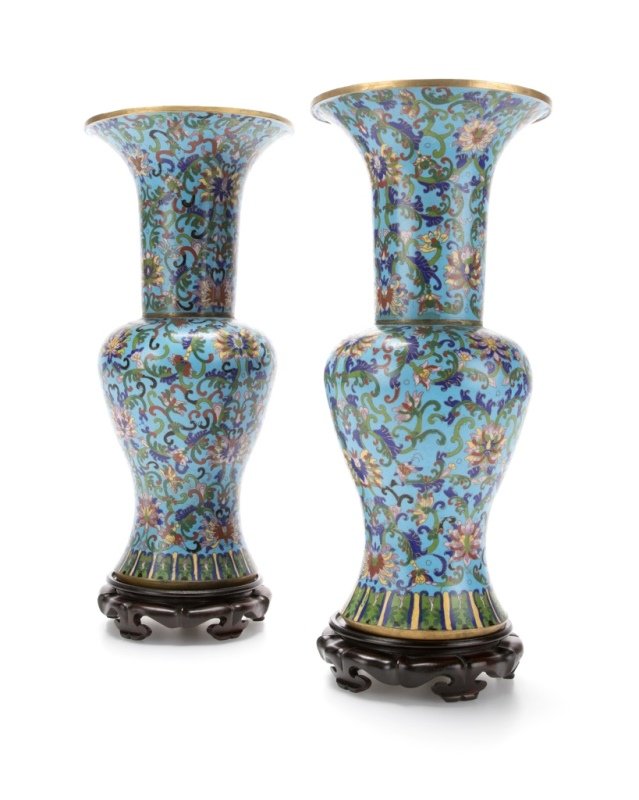 Pair of Chinese Gu-form cloisonne enameled vases (1 of 5)