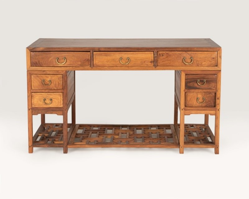 A Chinese carved huanguali kneehole desk (1 of 6)