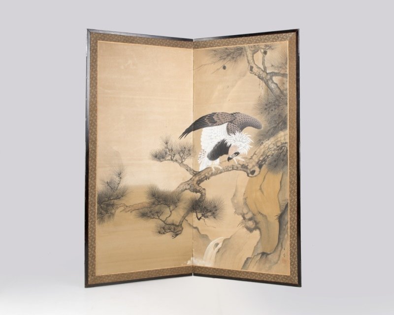 A Japanese two-panel folding byobu floor screen (1 of 7)