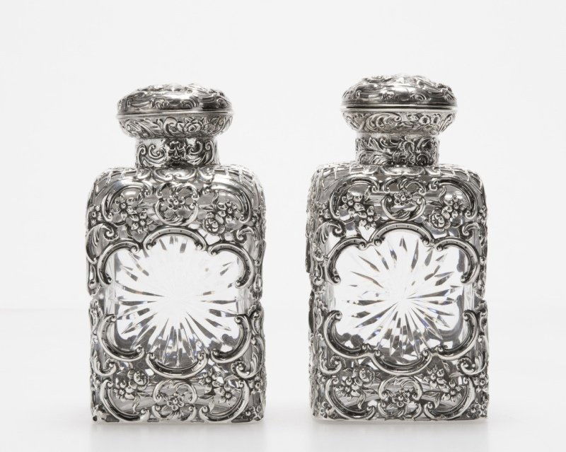 Pair of English sterling silver-overlaid decanters (1 of 5)