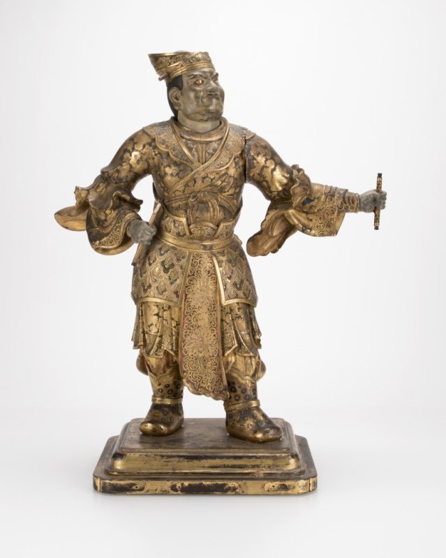 A Japanese carved and polychromed temple guard (1 of 8)