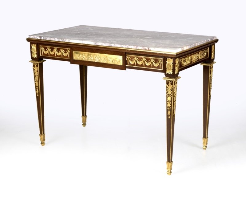 A Louis XVI-style gilt bronze-mounted bureau plat (1 of 3)