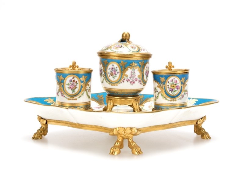 A Sevres bleu celeste porcelain inkstand (1 of 5)