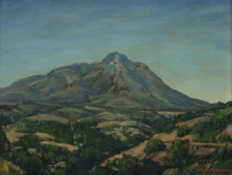 Henry Joseph Breuer (1860-1932 San Francisco, CA): Mountain landscape, signed lower right: H.J. Breuer, oil on board, 12'' H x 16'' W, est: $1000/2000 Provenance: Private Collection, Carmel, CA