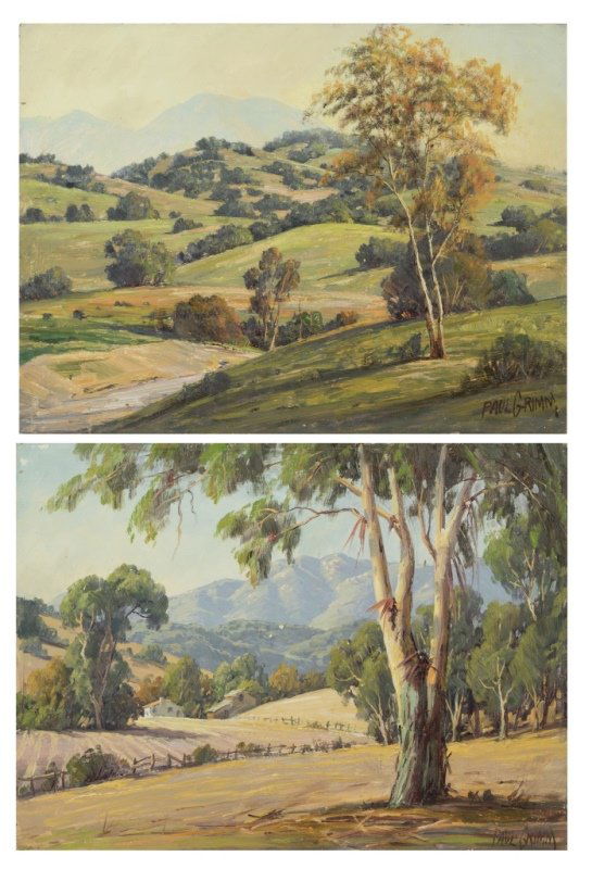 Paul Grimm (1891-1974 Palm Springs, CA): Two works: ''Home on the Hills'' and ''California Vista'', the first: signed lower right: Paul Grimm, titled on a gallery label affixed verso; the second: signed lower right: Paul Grimm, signed again