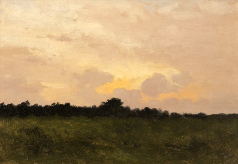 Lockwood de Forest (1850-1932 Santa Barbara, CA): ''Hillside, Santa Barbara at Sunset'', signature and date incised lower right: LdeF, May 22, 1901, title from the Richard York Gallery, New York, NY, oil on paper laid to canvas, 9.25'' H x 13.75'' W,