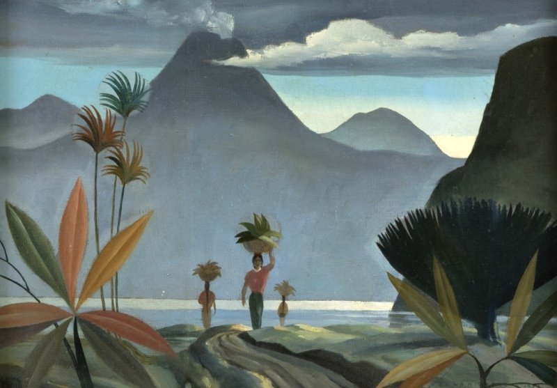 Dale Nichols (1904-1995 Chicago, IL): ''Ladies of the Lake'', evening, Lago Atitlan (Guatemala), signed and dated lower right: Dale Nichols 1971, signed again, titled and inscribed verso, oil on canvas, 10'' H x 14'' W, est: $800/1200 Pro