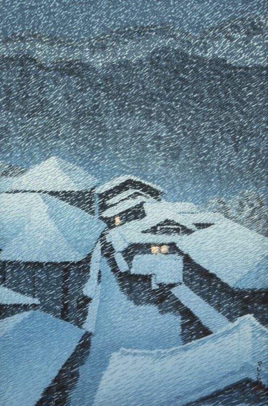 Kawase Hasui (1883-1957 Japanese): ''Shiobara'', snow storm at Hataori, signed lower right and with the artist's chop mark, with the printer's and publisher's seals along the left margin, titled and dated in another hand verso: 1946, c