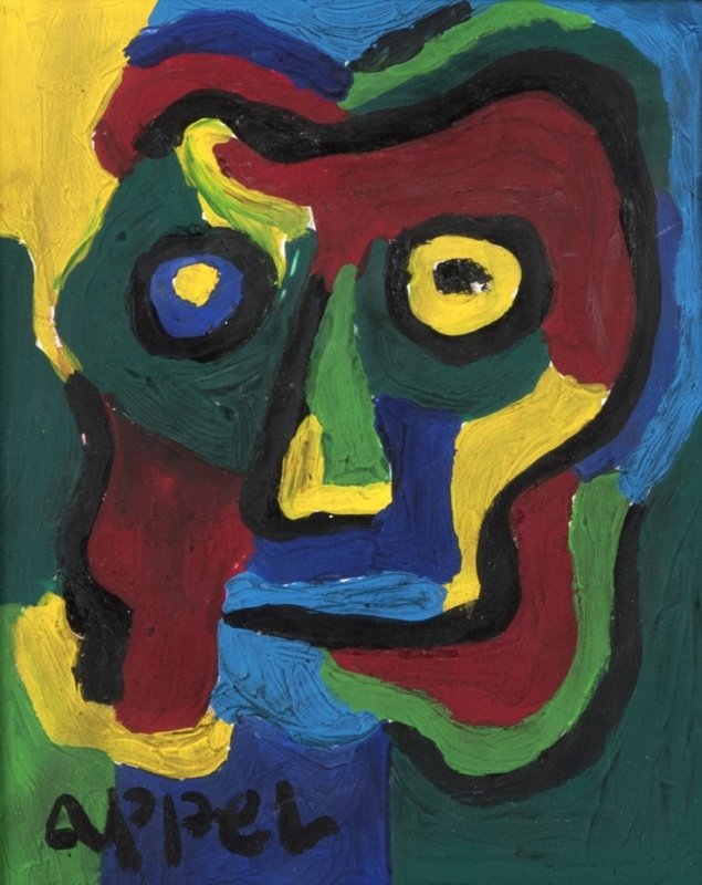 Karel Christiaan Appel (1921-2006 Dutch): Abstract face, signed lower left: Appel, acrylic on board under glass, sight size: 10.25'' H x 8.25'' W, est: $3000/5000 Note: Board size: 10.5'' H x 8.5'' W. Provenance: Private Collection, Reno, NV