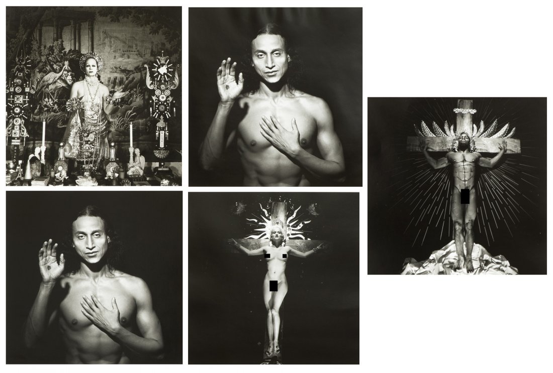 Steven F. Arnold (1943-1994 Los Angeles, CA): (Please inquire directly for uncensored images) Five gelatin silver print tableau-vivant photographs: ''Female Jesus'', signed, titled, dated and inscribed in pencil verso: Aug 1993 / Artist's Proof /