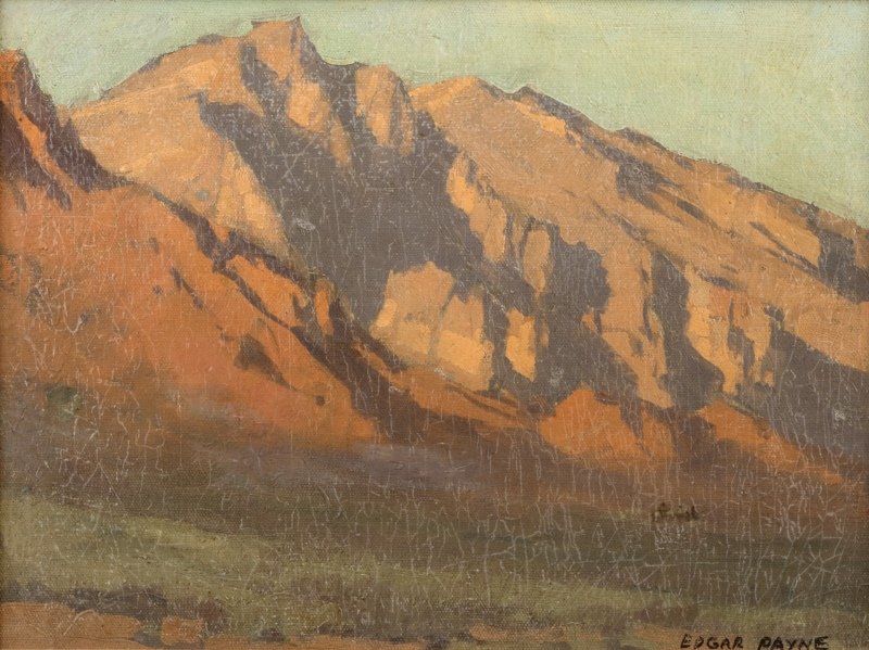 Edgar Alwin Payne (1883-1947 Hollywood, CA): ''Mountain Shadows'', estate signed lower right: Edgar Payne, titled on a label affixed verso, oil on canvas laid to artist board, 12'' H x 16'' W, est: $6000/8000 Exhibited: Goldfield Galleries, Los