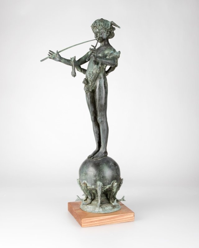 Frederick W. MacMonnies N.A. (1863-1937 New York, NY): ''Pan of Rohallion'', inscribed on the reverse of the sphere: Frederick MacMonnies / copyright 1894 / Paris 1890, stamped on the base: To Pan of Rohallion Anno Domini MDCCCLXL, foundry stamp on the re