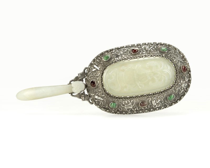 A Chinese silver and white jade hand mirror (1 of 5)