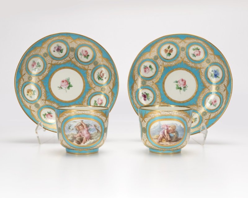 A pair of French porcelain teacups and saucers (1 of 6)