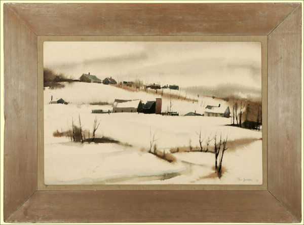 Paul Sample (1896-1974): winter farm scene, signed & dated lower right: Paul Sample '39, watercolor on paper, 14.5x21.5, est:$4000/6000. Provenance: Private collection, Corona Del Mar