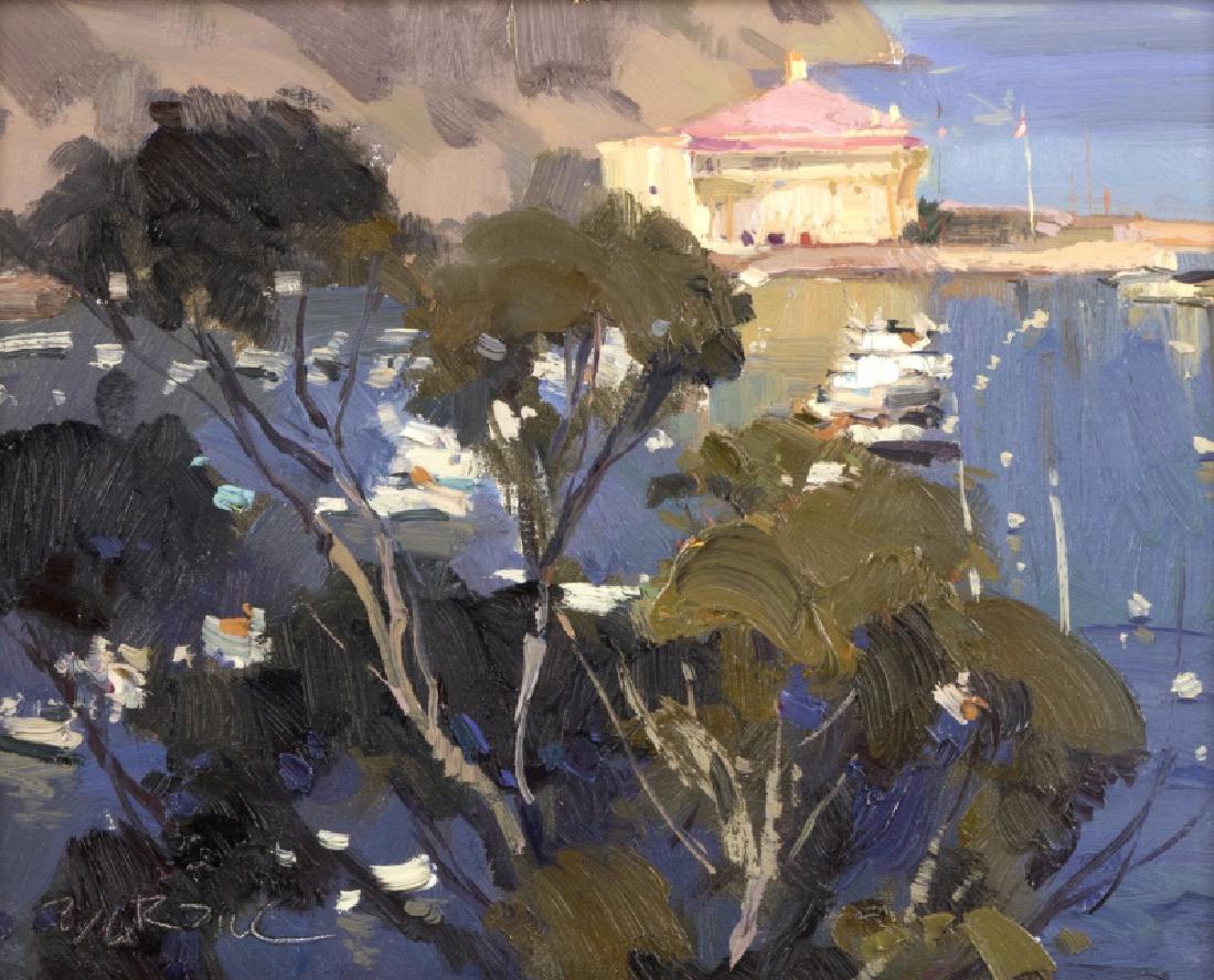 Scott Burdick (1967-* Winston, NC): ''Casino Sunlit'', Catalina Island scene, incised with signature lower left: Burdick, signed again, titled, dated and inscribed verso: Painted on Catalina Island, CA, for the Papa Show - 10 - 2003, oi