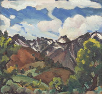 Rinaldo Cuneo (1877-1939 San Francisco, CA): Hills in a landscape, unsigned, oil on board, 11'' H x 12'' W, est: $400/600 Provenance: Private Collection, Perris, CA