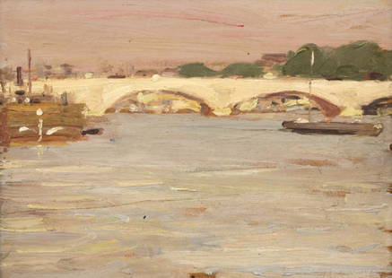 Frank Walter Taylor (1874-1921 New York, NY): ''Pont d'Alma'', bridge scene, signed and inscribed verso: Sketch by Frank W. Taylor, Paris, signed again and with alternate title on a gum label affixed verso: Sketch No. 7, titled on another gum lab