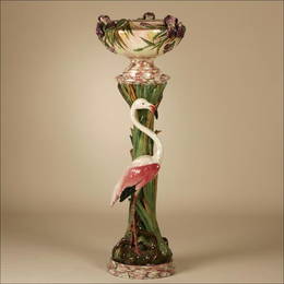 1130: A DELPHIN MASSIER FLAMINGO JARDINIERE & STAND