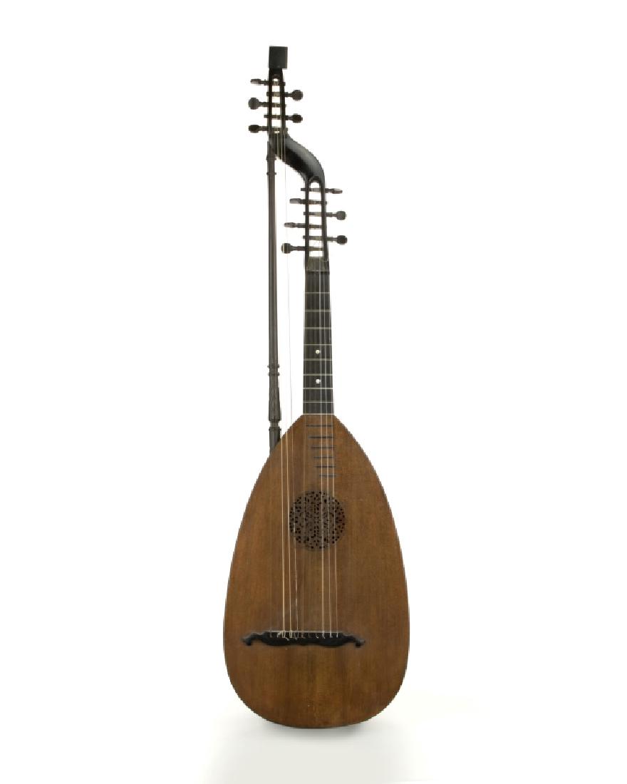 Ludwig Reisinger Lute Guitar, Theorbo: Late 19th/early 20th century, Vienna, paper label to interior reads ''Von Ludwig Reisinger / In Wein VII Seidengasse 42'', spruce top and ebonized wood body with rounded back, 11 string (5 bass string