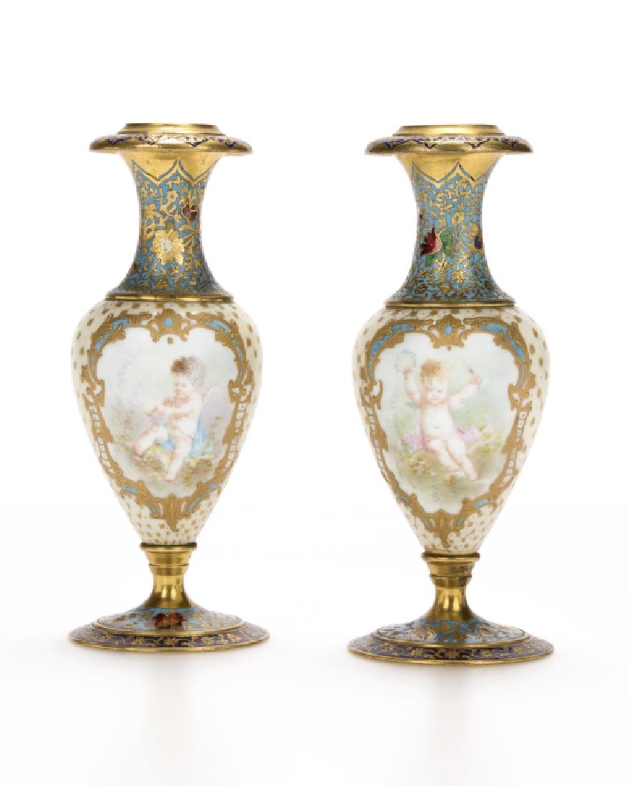 Pair French gilt-bronze and enameled candlesticks (1 of 5)