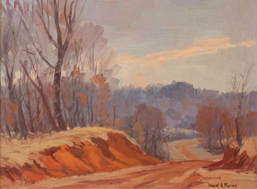 Harold Roney (1899-1986), Red Dirt Road, oil on board,