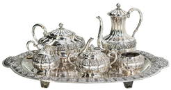 Sanborns Aztec Rose Sterling Silver Tea Set