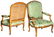 Pair of Green Silk Upholstered Louis XV Armchairs