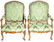 Pair of Green Silk Upholstered Louis XV Armchairs - 2