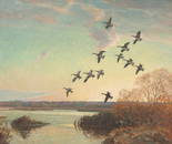 Reveau Bassett  (1897-1981), Geese in Flight, 1955, oil