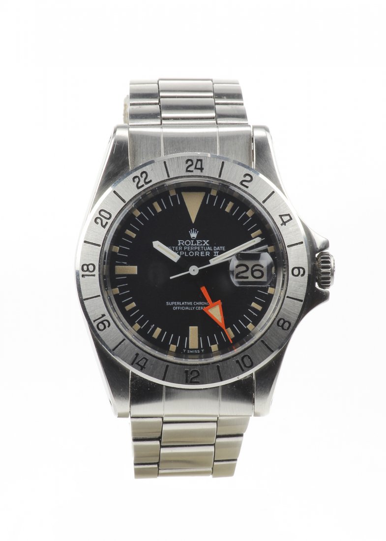 1971 Rolex Explorer 2 'STEVE MCQUEEN', Model 1655: The Explorer II model, 1655, was introduced in 1971. The movement was either the 1570 or the 1575, and essentially this particular model was a GMT with a fixed stainless steel bezel. It had a distinct